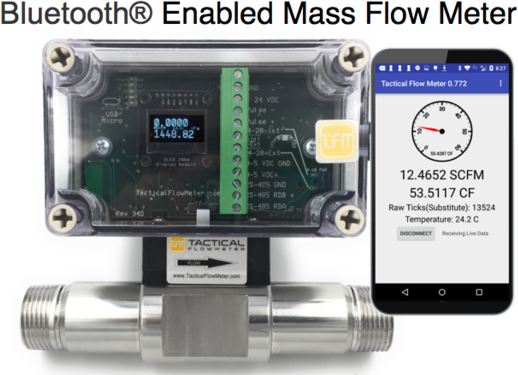 1" Thermal Mass Flow Meter for Gas 316 SS Flow Body